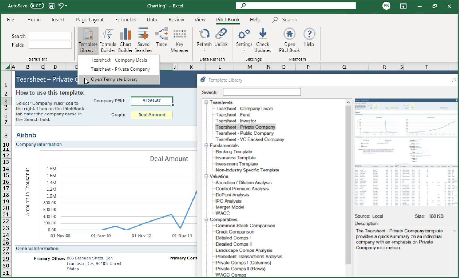 PitchBook Excel Plugin template library