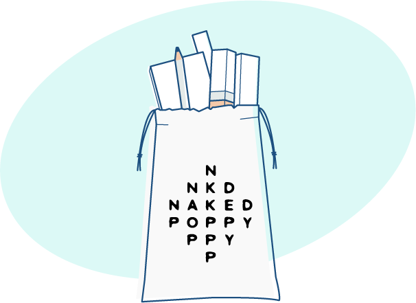 Illustration of bag with makeup products
